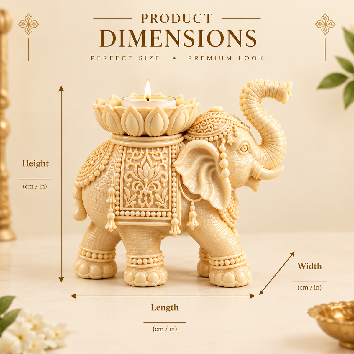 Premium Elephant Lotus Candle Holder Set of 2 Traditional Diwali & Pooja Home Décor