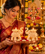 Premium Elephant Lotus Candle Holder Set of 2 Traditional Diwali & Pooja Home Décor