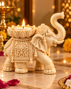 Premium Elephant Lotus Candle Holder Set of 2 Traditional Diwali & Pooja Home Décor