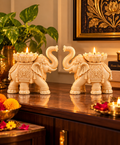 Premium Elephant Lotus Candle Holder Set of 2 Traditional Diwali & Pooja Home Décor