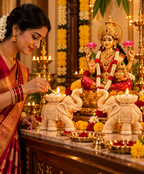 Premium Elephant Lotus Candle Holder Set of 2 Traditional Diwali & Pooja Home Décor